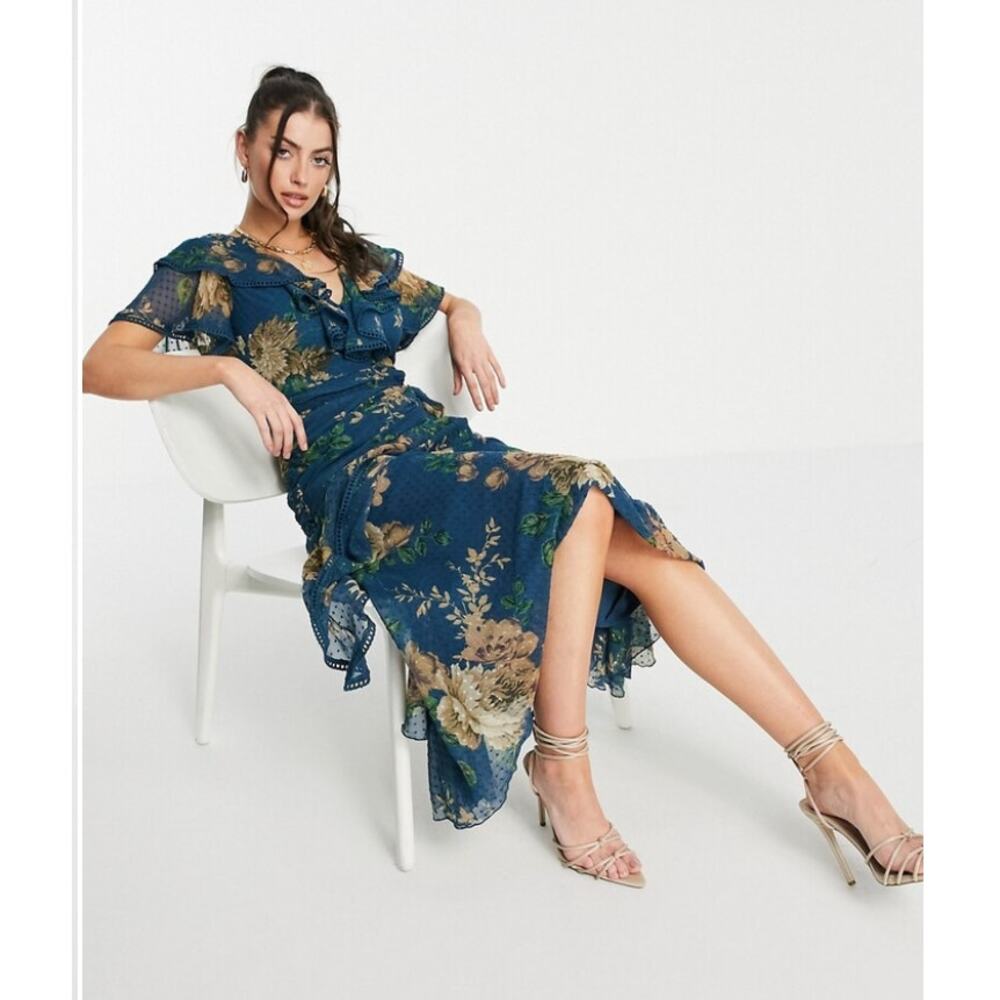 ASOS Blue Floral Midi Dress